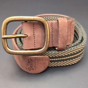 Brixton Mens Brown/Green Leather/Polyester Woven S/M Belt .